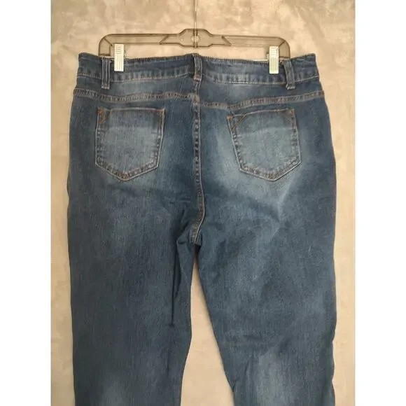 Ashley Stewart, Womens Jeans, Blue, Size 14, Stretchy, Tappered Leg, Distressed - Picture 11 of 13